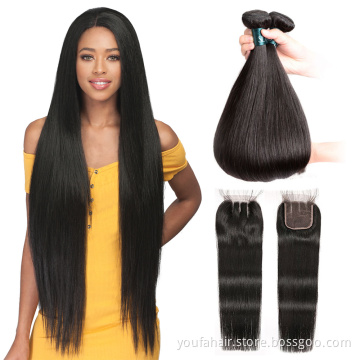 12A Brazilian Virgin Human Hair Vendor 3 Bundles with HD Lace Frontal Mink Remy Cuticle Aligned Hair Bundles and Closure Set